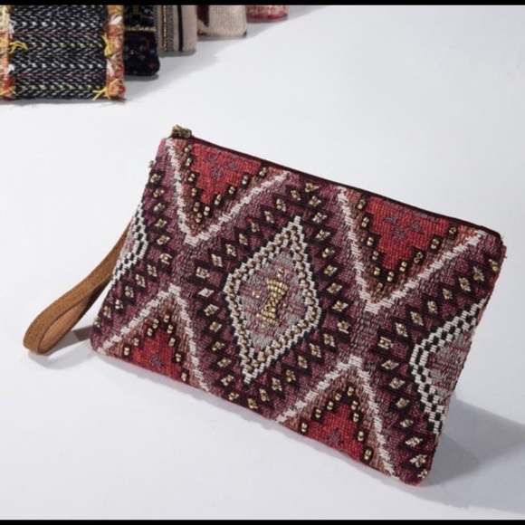 Suede Leather Wristlet with Tribal Ikat Pattern - Picture 2 of 6